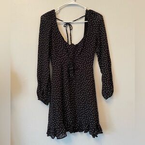 Reformation long sleeve polka dot ruffle mini sweetheart cocktail dress